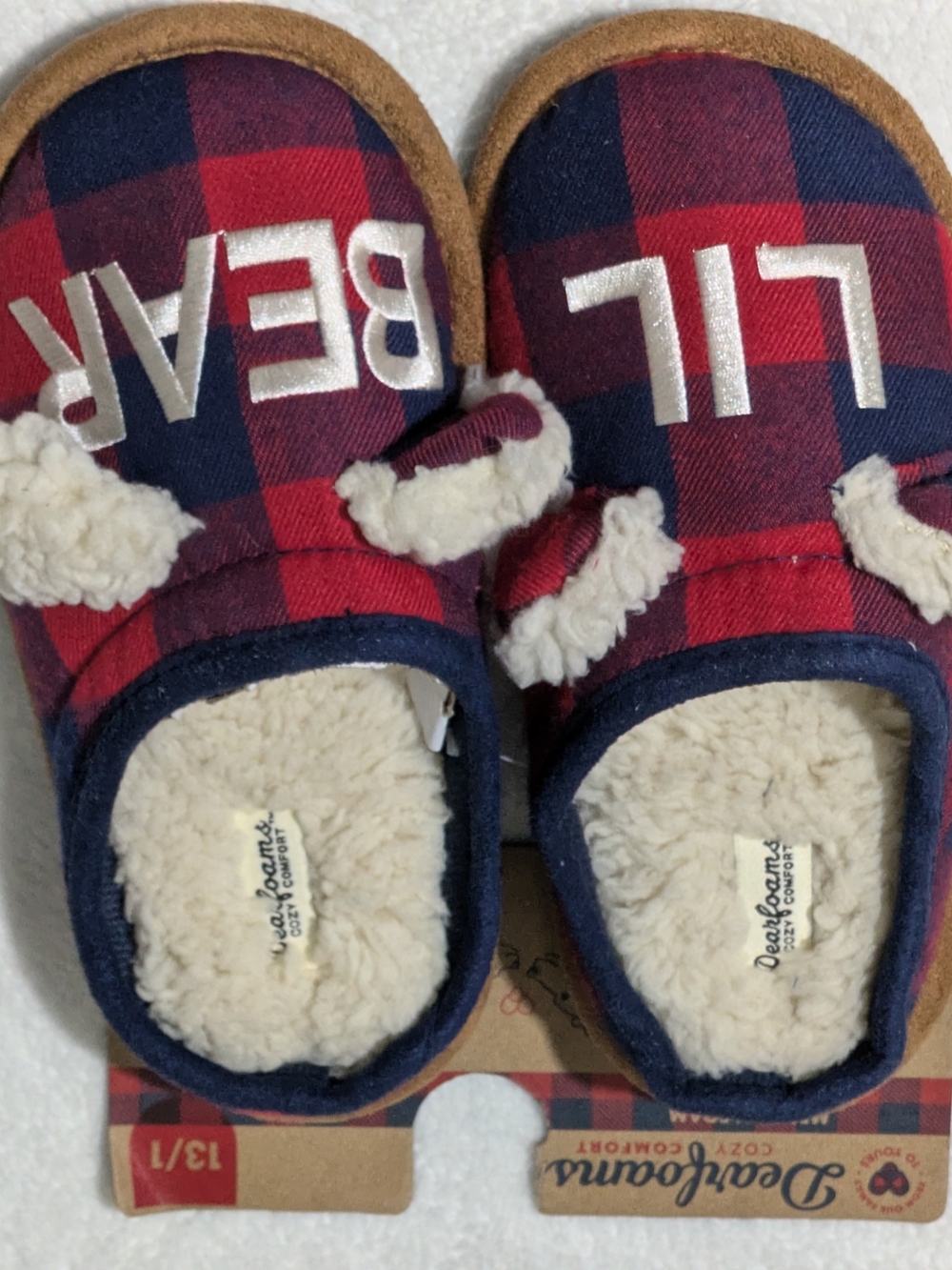 NWT Dearfoams Kids Lil Bear Plaid Slippers - Size 13/1